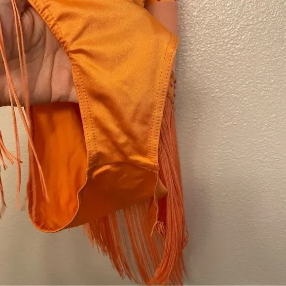 Weissman solo dance costume orange LUSTRE FRINGE HALTER DRESS D11359 SA  adult
